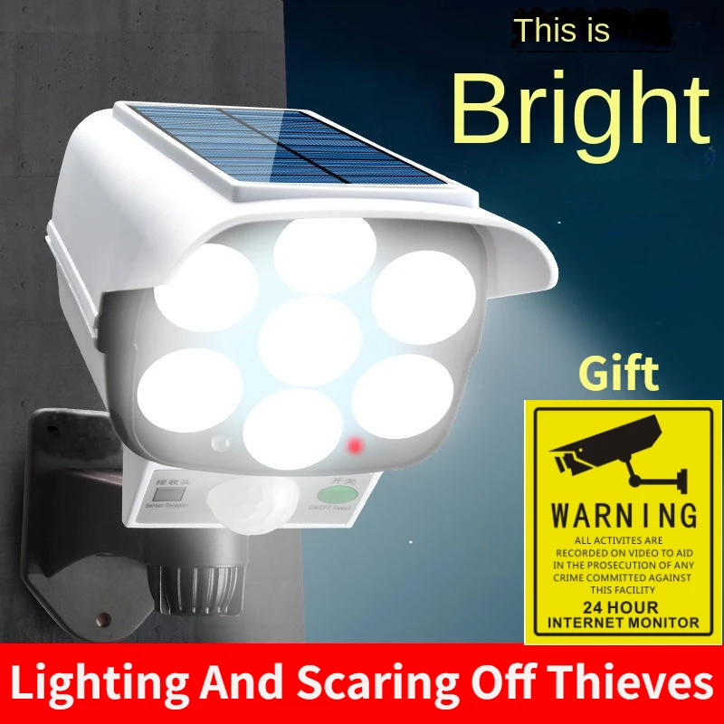 Home Security Items - 屋外ソーラーライトモーションセンサーセキュリティダミーカメラワイヤレスフラッドライトIP65防水77 LEDランプ3モード家庭菜園用