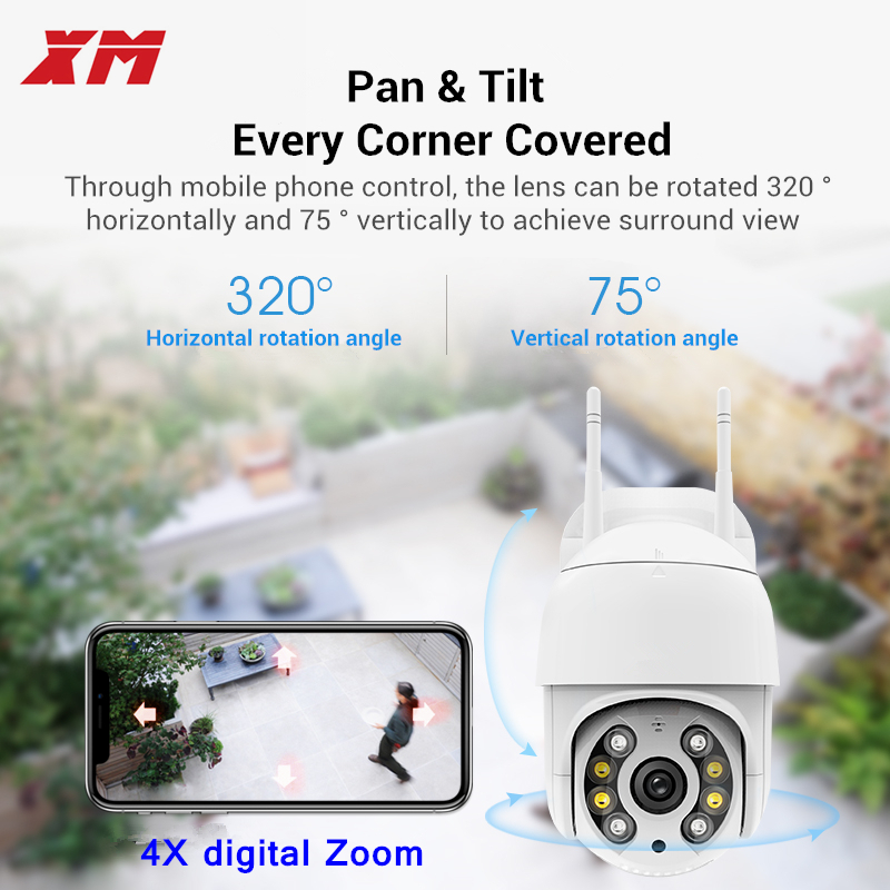 XM HD 3MP ワイヤレスPTZ IPカメラ 屋外WiF - Home Security Box のレビューと価格