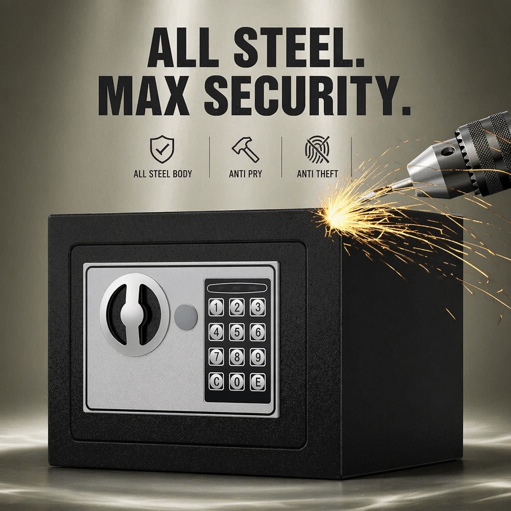 全鋼製電子デジタルキーパッドセーフボックスデュアルパスワード - Home Security Box のレビューと価格